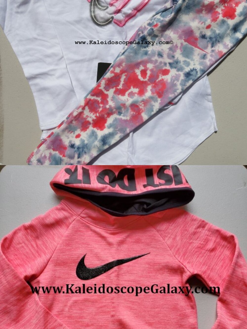 3pc Nike Girls Size 5 - Hoodie Sweatshirt with tie dye leggings & top -